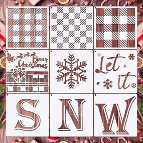 img 4 attached to 9-Piece Christmas Buffalo Plaid Stencils Kit | Reusable Snowflake Stencil Templates | Let It Snow Stencil with Open Ring | Ideal for Wood, Paper, and Fabric Painting | 7.8 x 7.8 Inch