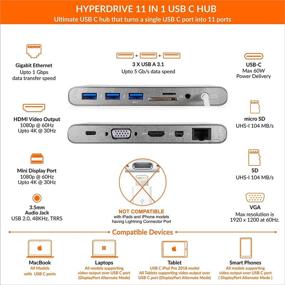 img 3 attached to 11-в-1 HyperDrive USB C концентратор, адаптер типа C для MacBook Pro, ноутбуков с интерфейсом USB-C: поддержка зарядки Power Delivery, передача данных 5Gbps, 4K HDMI, 3 порта USB 3.1, VGA и многое другое!