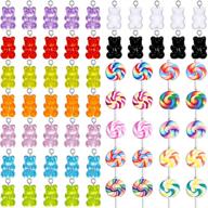 colorful diy jewelry making supplies: 65 pieces gummy charms bear pendants in lollipop shape - polymer clay jewelry charm pendants for earrings, necklace, and bracelet logo