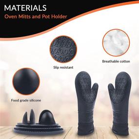 img 1 attached to 🔥 7-Piece Black Silicone Kitchen Accessories Set - Oven Mitts & Pot Holders - Extra Large 15 Inches Stove Mitts for Hand Protection - Waterproof Cooking Gloves - Includes Mats and Mini Mitts