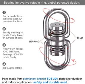 img 3 attached to SELEWARE Bearing Swing Swivel: 360° Rotational Accessory for Tree Swings, Hammock 🪡 Chairs, Climbing Ropes, Yoga & Kids Swings - 1200LB Capacity with 2 Carabiners