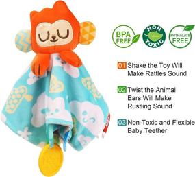 img 2 attached to 🐵 Baby Lovey Security Blanket: Soft Plush Stuffed Animal Toy with Teether and Rattle Tags - Monkey Design for Soothing Sensory Experience, Snuggle Blanket for Newborn Infants - Nursery Decor Included