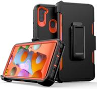 📱 samsung galaxy a11 case - durable heavy duty shockproof protective cover with belt clip holster for samsung galaxy a11 phone (black+orange) logo