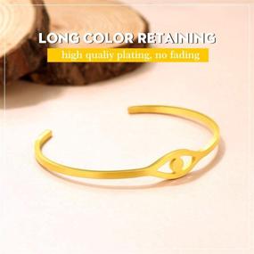 img 3 attached to 🌟 Discover Stylish FindChic Wide Cuff Bracelet: 18K Gold Plated Tapered Cut, Wave, Evil Eye Design, Fully Adjustable and Customizable Chunky Statement Open Bangles for Women