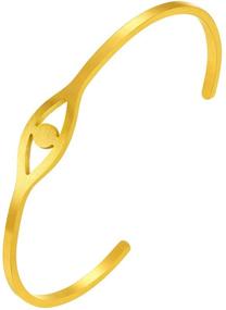 img 4 attached to 🌟 Discover Stylish FindChic Wide Cuff Bracelet: 18K Gold Plated Tapered Cut, Wave, Evil Eye Design, Fully Adjustable and Customizable Chunky Statement Open Bangles for Women