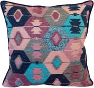 🎀 18x18 inches square decorative pillow case in pink/gray/turquoise/navy blue ikat design - faux suede material with pink velvet backside логотип