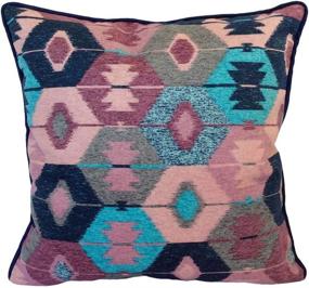 img 4 attached to 🎀 18x18 inches Square Decorative Pillow Case in Pink/Gray/Turquoise/Navy Blue Ikat Design - Faux Suede Material with Pink Velvet Backside