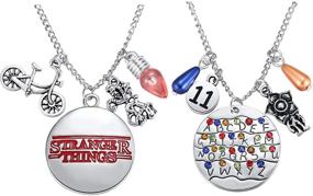 img 4 attached to 👻 Ukodnus 2PC Stranger Things Necklace: Alphabet Light Halloween Cosplay Jewelry, Perfect for Girls Dressing up as Eleven or Demogorgon!