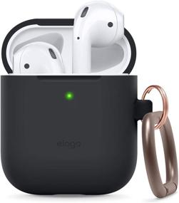 img 4 attached to elago Силиконовый чехол для AirPods с брелоком - совместим с Apple AirPods 🎧 Case 1 & 2, видимый передний светодиод, поддержка беспроводной зарядки, защитный силикон, черный.