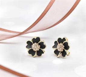 img 1 attached to Gold Tone Sterling Silver Pin Enameled Cherry Blossom 🌸 Flower Earrings for Women and Girls - Black/White Stud Statement Earrings