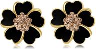 gold tone sterling silver pin enameled cherry blossom 🌸 flower earrings for women and girls - black/white stud statement earrings logo