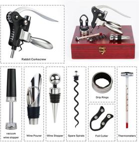 img 3 attached to 🍷 Ultimate 9-Piece Wine Opener Set: Stainless Steel Corkscrew Kit with Decanter Pourer, Alloy Stopper, Thermometer, Foil Cutter, Drip Ring - Presented in Elegant Wooden Case