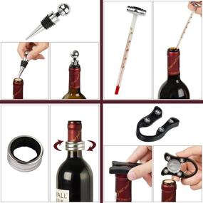 img 1 attached to 🍷 Ultimate 9-Piece Wine Opener Set: Stainless Steel Corkscrew Kit with Decanter Pourer, Alloy Stopper, Thermometer, Foil Cutter, Drip Ring - Presented in Elegant Wooden Case