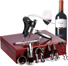 img 4 attached to 🍷 Ultimate 9-Piece Wine Opener Set: Stainless Steel Corkscrew Kit with Decanter Pourer, Alloy Stopper, Thermometer, Foil Cutter, Drip Ring - Presented in Elegant Wooden Case