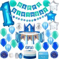 🎉 sea green and blue 1st birthday decorations for baby boys: star-themed high chair one banner, crown, and balloons логотип