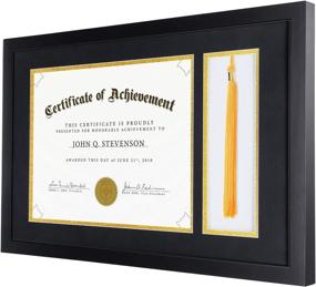 img 3 attached to 📜 ONE WALL Diploma Tassel Shadow Box - Deluxe Frame for 8.5x11 Certificate & Graduation Document - Double Mat (Black Over Gold) - Tassel Hanger - 11.2x17.8 Inch