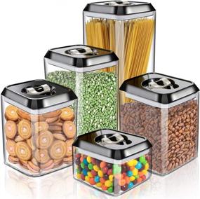 img 4 attached to 🍽️ Spacious Airtight Food Storage Containers - 5 Pieces BPA Free Plastic Containers Set for Kitchen & Pantry Organization, Ideal for Bulk Food, Flour, Sugar and Baking Supplies