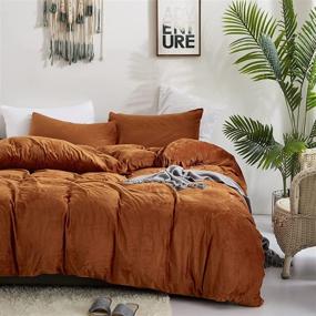 img 3 attached to Houseri Burnt Orange Velvet Duvet Cover - Queen/Rust - Fluffy Bedding Duvet Cover - Full/Terracotta Flannel - Fuzzy Bedding Sets Quilt - Queen Comforter Cover for Fall Winter - Warm Bed Duvet Cover Set - Full Size