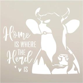 img 2 attached to 🐄 Farmhouse Home Decor Stencil - Home Where the Herd Is by StudioR12, DIY Cow Craft & Paint Wood Sign, Reusable Mylar Template, Rural Country Gift Kitchen Barn - Select Size (12 inches x 12 inches)