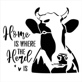 img 1 attached to 🐄 Farmhouse Home Decor Stencil - Home Where the Herd Is by StudioR12, DIY Cow Craft & Paint Wood Sign, Reusable Mylar Template, Rural Country Gift Kitchen Barn - Select Size (12 inches x 12 inches)