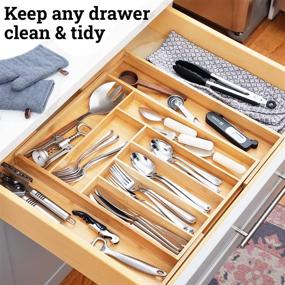 img 2 attached to Premium Bamboo Drawer Organizer - Silverware Tray for Kitchen Drawer (With Adjustable Utensil Slots, 100% Pure Bamboo, 7-9 Compartments)