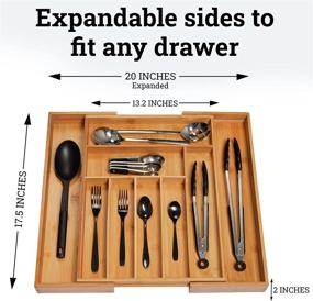 img 3 attached to Premium Bamboo Drawer Organizer - Silverware Tray for Kitchen Drawer (With Adjustable Utensil Slots, 100% Pure Bamboo, 7-9 Compartments)