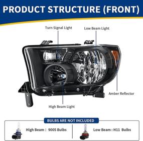 img 3 attached to Quality Headlight Assembly for 2007-2013 Tundra / 2008-2017 Sequoia - Chrome Housing, Amber Reflector, Clear Lens by AUTOSAVER88