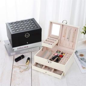 img 1 attached to 📦 Versatile Jewelry Box Organizers: Neatly Store Necklaces, Earrings, Rings, Watches - Large Capacity Storage Case Holder with Mirror and Elegant PU Leather (Black)