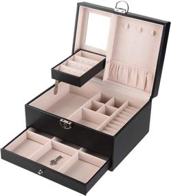 img 2 attached to 📦 Versatile Jewelry Box Organizers: Neatly Store Necklaces, Earrings, Rings, Watches - Large Capacity Storage Case Holder with Mirror and Elegant PU Leather (Black)