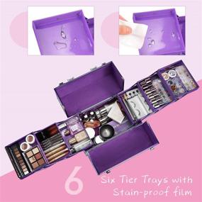 img 3 attached to 💄 Frenessa 12-Inch Large Portable Cosmetic Case - 6 Tier Trays Professional Makeup Storage Organizer Box with Lockable Keys - Purple | Travel-Friendly Makeup Train Case for Women and Girls