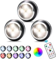 💡 gallia battery powered rgb puck lights: dimmable, wireless led under cabinet lighting with remote - 3 pack, small-black (4 dynamic modes, timer off function) логотип