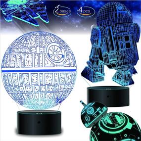 img 4 attached to Star Wars Gifts: 2 Bases, 5 Patterns 3D Illusion Lamp - LED Night Light for Kids Room Decor, 7 Color Change - Cool Gifts for Star Wars Fans, Men, Boys, Girls - Perfect for Birthdays