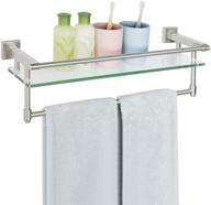 alise shower glass shelf: stylish stainless steel bathroom wall shelf with towel bar, 21-inch wall-mount design, brushed finish - gk9012 logo