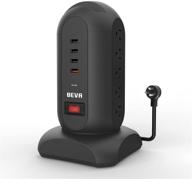 💡 beva retractable surge protector power strip tower - 15 outlets, 4 usb ports, 5.4ft flat plug extension cord - multi outlets charging station with overload protection - etl listed, black logo