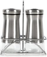 🧂 houseables stainless steel salt and pepper shakers set with stand - 4.5” x 2", silver - refillable glass bottles for cooking, spices, dry rub, sea salts, seasoning in restaurants logo