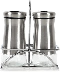 img 4 attached to 🧂 Houseables Stainless Steel Salt and Pepper Shakers Set with Stand - 4.5” x 2", Silver - Refillable Glass Bottles for Cooking, Spices, Dry Rub, Sea Salts, Seasoning in Restaurants