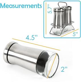 img 3 attached to 🧂 Houseables Stainless Steel Salt and Pepper Shakers Set with Stand - 4.5” x 2", Silver - Refillable Glass Bottles for Cooking, Spices, Dry Rub, Sea Salts, Seasoning in Restaurants