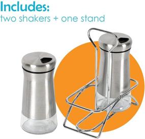 img 1 attached to 🧂 Houseables Stainless Steel Salt and Pepper Shakers Set with Stand - 4.5” x 2", Silver - Refillable Glass Bottles for Cooking, Spices, Dry Rub, Sea Salts, Seasoning in Restaurants