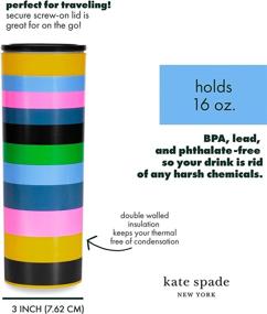 img 1 attached to Kate Spade New York 16 унций изолированная путешественная кружка, двухстенный термокружок для кофе/чая, волшебная полоска