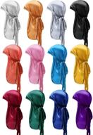 🧣 soft and stylish: 12-piece silky durag caps with wide straps - perfect headwraps for men and women, available in 12 vibrant colors! logo