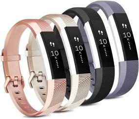 img 4 attached to 🌈 Тобфит 4-пакетный ремешок для часов Fitbit Alta / Alta HR - Мягкие спортивные силиконовые запасные ремешки для женщин и мужчин (Маленький) в черном, шампанском золоте, розовом золоте и сером цвете.