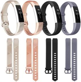 img 3 attached to 🌈 Тобфит 4-пакетный ремешок для часов Fitbit Alta / Alta HR - Мягкие спортивные силиконовые запасные ремешки для женщин и мужчин (Маленький) в черном, шампанском золоте, розовом золоте и сером цвете.