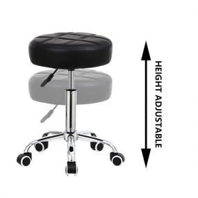 img 1 attached to Height Adjustable Round Rolling Stool Chair in PU Leather - Perfect for Shop, 🪑 Drafting, Work, SPA, Medical, and Salon - Swivel Stool with Wheels - Office Chair in Black