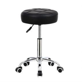 img 4 attached to Height Adjustable Round Rolling Stool Chair in PU Leather - Perfect for Shop, 🪑 Drafting, Work, SPA, Medical, and Salon - Swivel Stool with Wheels - Office Chair in Black