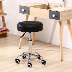 img 3 attached to Height Adjustable Round Rolling Stool Chair in PU Leather - Perfect for Shop, 🪑 Drafting, Work, SPA, Medical, and Salon - Swivel Stool with Wheels - Office Chair in Black