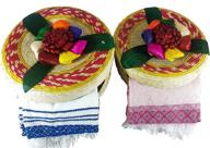 🥮 tortillero & pancake handwoven basket & handloomed tortilla cloth bundle - authentic mexican art, multicolor, 100% palm, 2 pack warmer keeper логотип