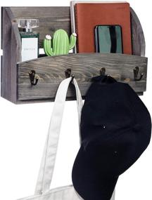 img 1 attached to 📬 Rustic Pine Wood Wall Mount Mail Rack Hanger with Key Holder Organizer for Entryway, Kitchen, Hallway, Foyer - Wall Mounted, Office Storage with 4 Key Hooks (Rock Gray)