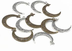 img 2 attached to 🌙 Set of 20 Kinteshun Hollow Moon Luna Crescent Symbol Filigree Charm Pendants for DIY Jewelry Making Accessories in Antique Silver and Bronze