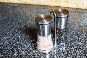 img 2 attached to 🧂 Moderna Home Salt and Pepper Grinder Set - Adjustable Coarseness, Manual Pepper Mill, Ceramic Core - Includes FREE Stand and Brush - Short Shakers, Salt Grinders Mills (Set of 2) - MH-SPG-M2