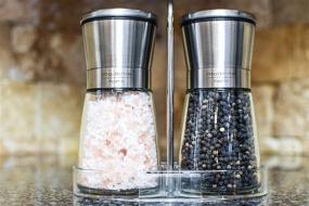 img 3 attached to 🧂 Moderna Home Salt and Pepper Grinder Set - Adjustable Coarseness, Manual Pepper Mill, Ceramic Core - Includes FREE Stand and Brush - Short Shakers, Salt Grinders Mills (Set of 2) - MH-SPG-M2